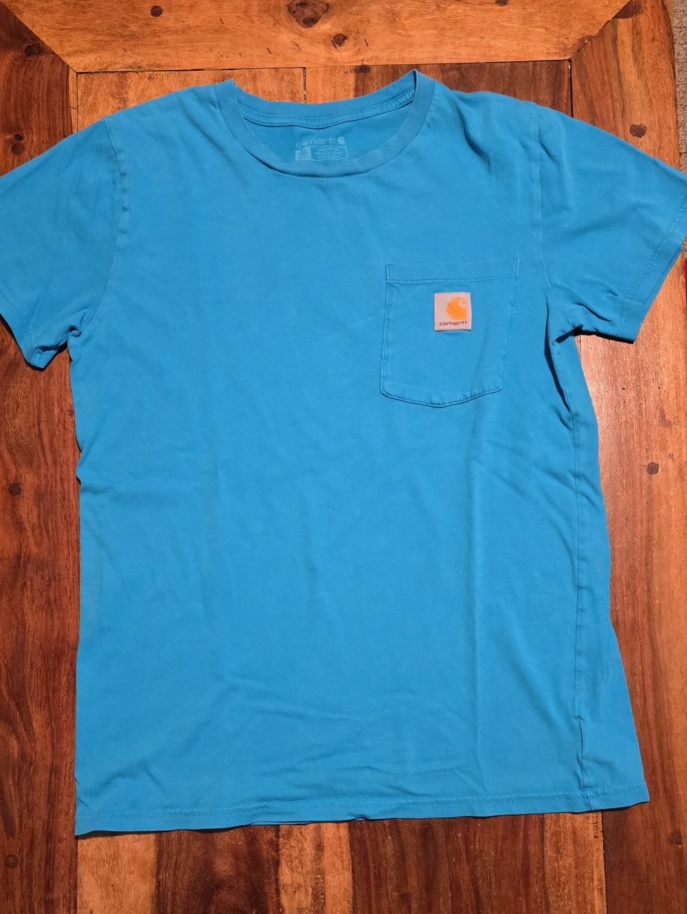 Carhartt Short-Sleeve Pocket Tee in Turquoise with Orange Patch